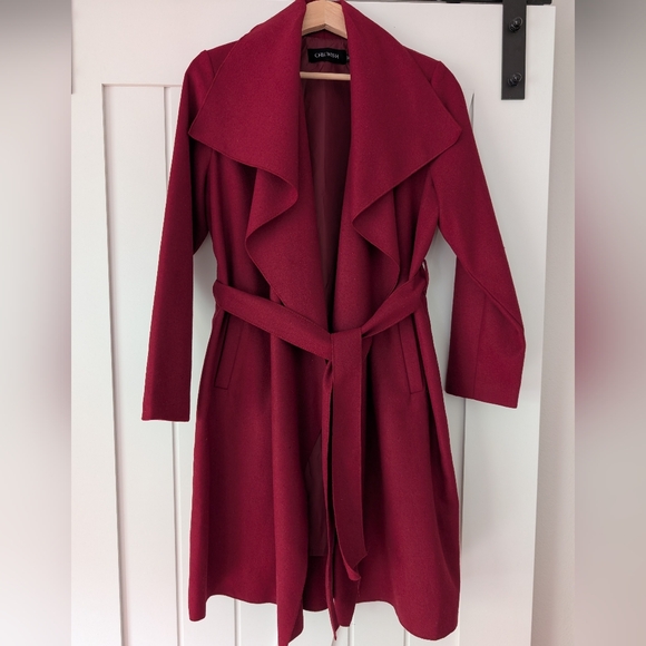 CHICWISH Free Myself Open Front Wool-Blend Coat in Wine, size M - Picture 1 of 10